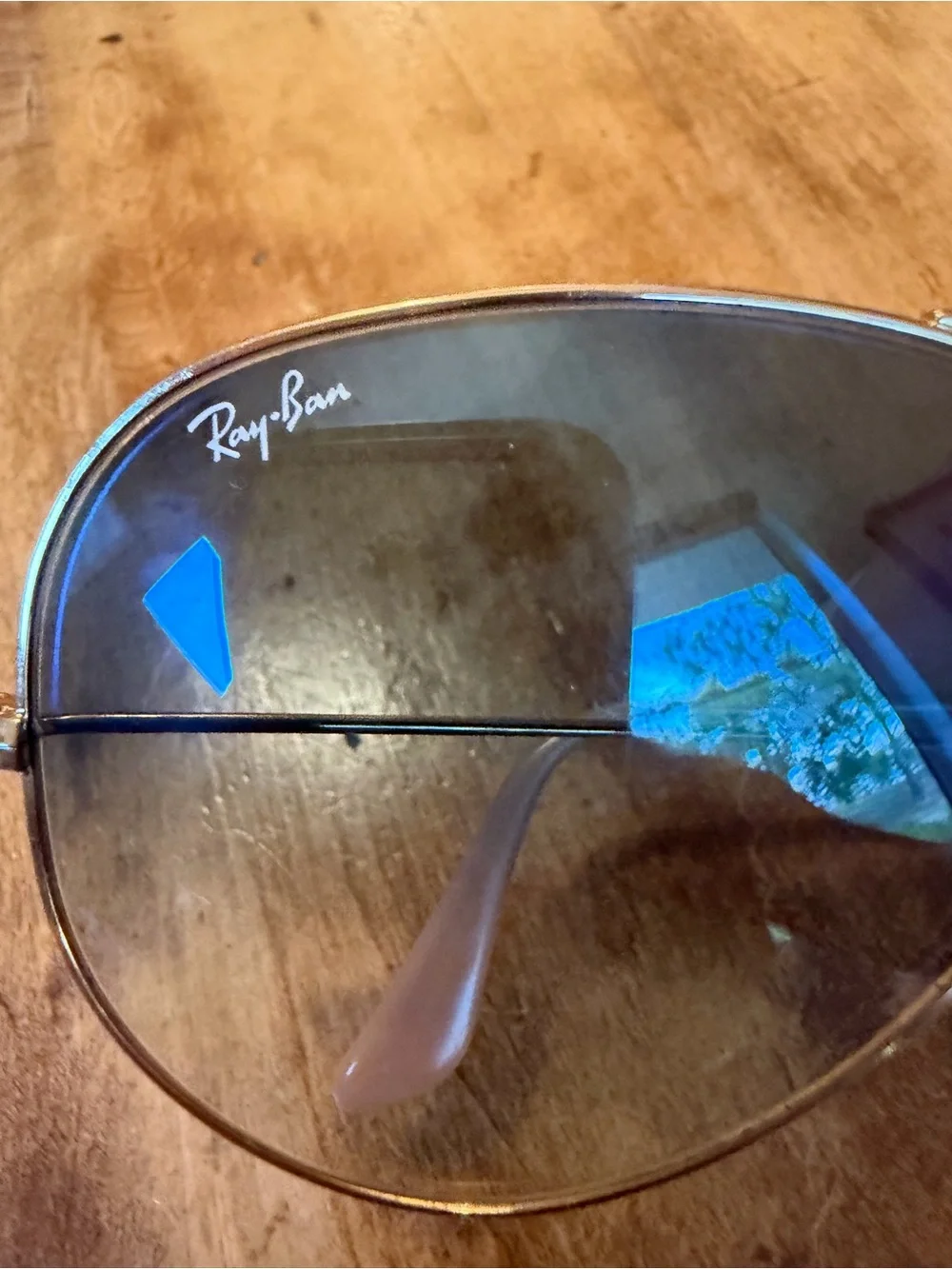 Ray-Ban Gold Frame Aviator Sunglasses with Blue Gradient Lenses